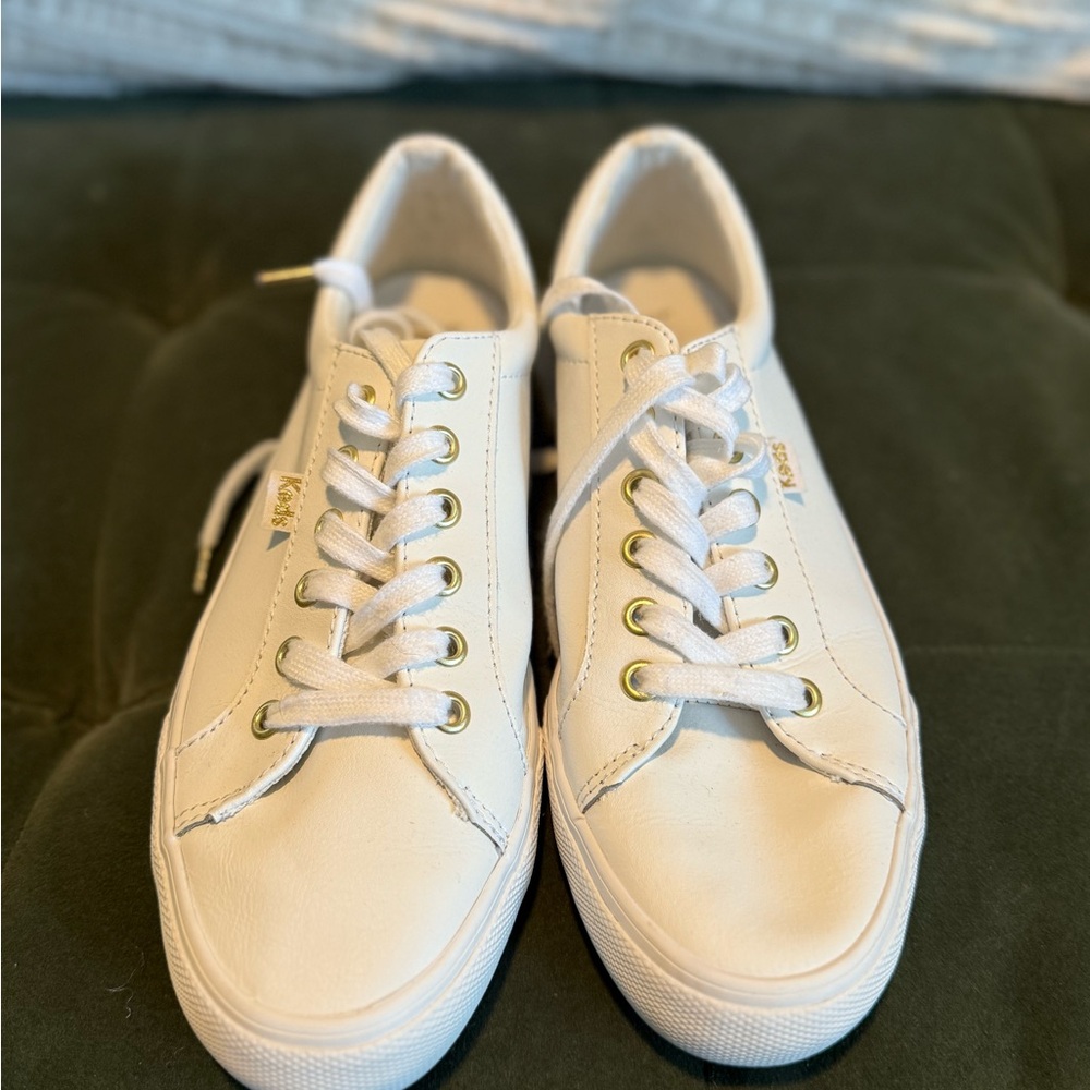 Keds White Leather Women's Sneakers with Gold Accents